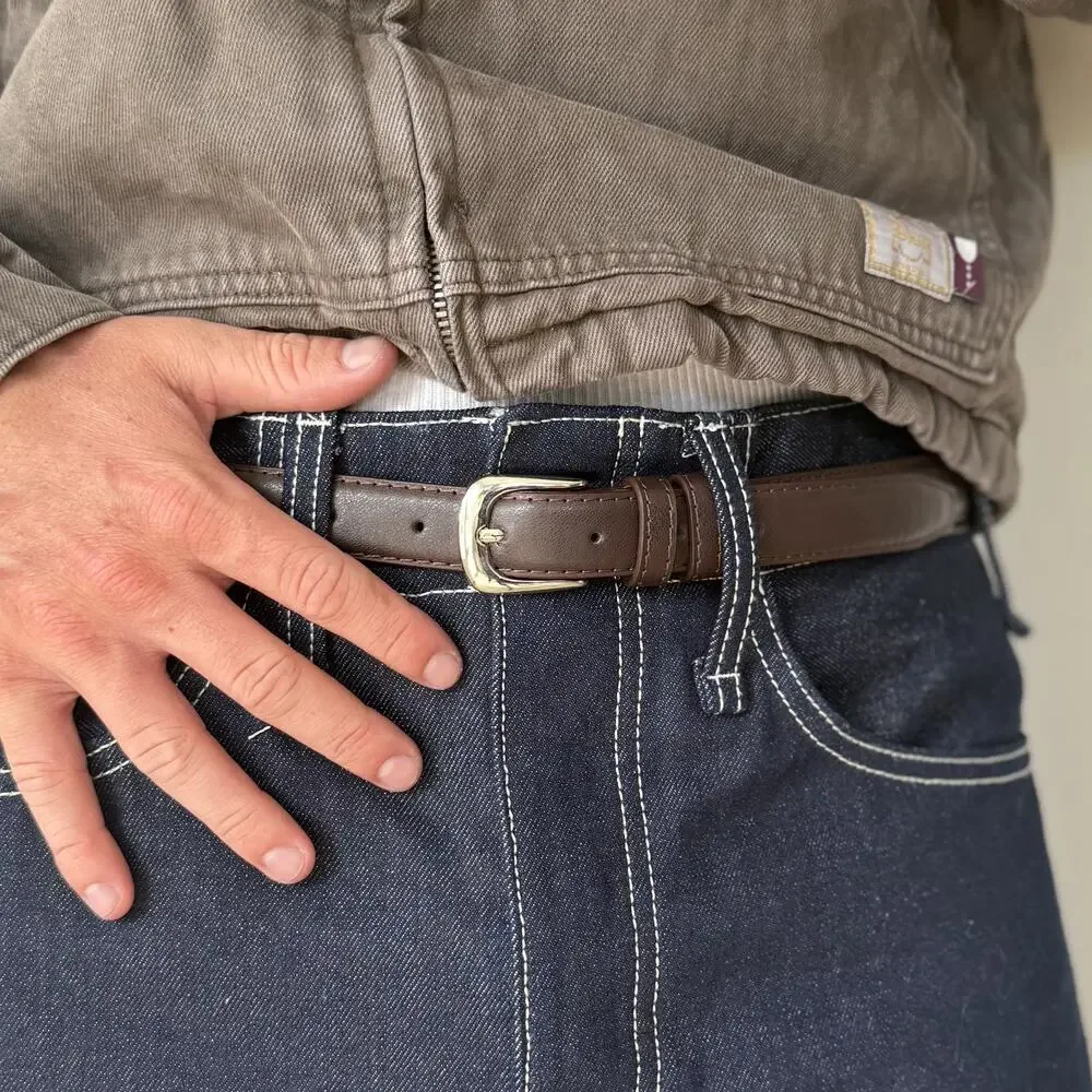 Brown Silver Boho Belt Unisex Adjustable Fit 26–34